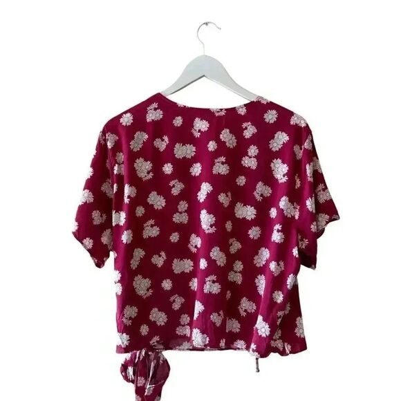 Lush Ranya Faux Unlined Floral Burgundy Berry Cream White Wrap Cropped XXL #1896 - Picture 6 of 13